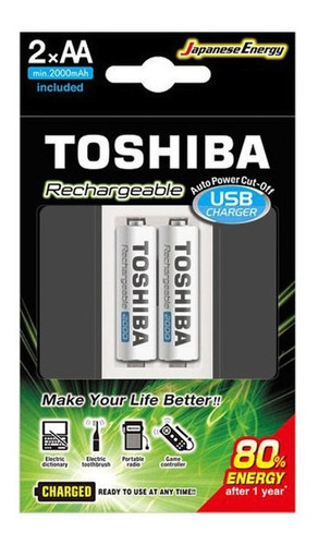 Cargador De Pilas Usb Toshiba 2 Pilas Incl. Autocorte