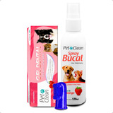 Kit Spray Bucal + Pasta De Dente + Escova Dedo Pet Clean