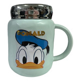 Mug Taza Pocillo Vaso Ceramica Tapa Vidrio Pato Donald