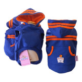 Roupa Pet Moletom Com Capuz Azul Para Cão E Gato