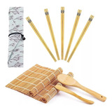 Kit Esteira Sushi Maker Bambu Niguiri Pauzinhos Japoneses