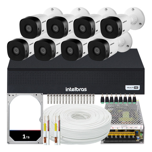 Kit 8 Cameras Seguranca Intelbras Full Dvr 8ch 1tb 200m Cabo