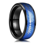 Anel Flecha Azul Tungstênio Madeira 8mm Masculino Feminino