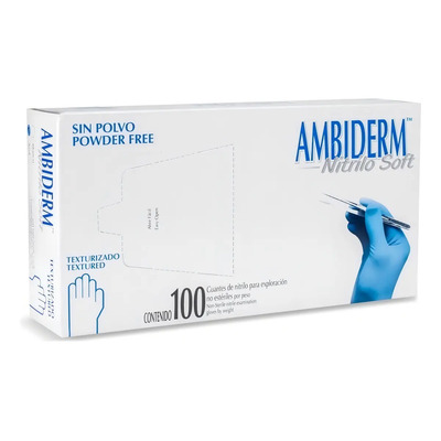 Guantes descartables antideslizantes Ambiderm Soft color azul talle G de nitrilo x 100 unidades | Meses sin interés