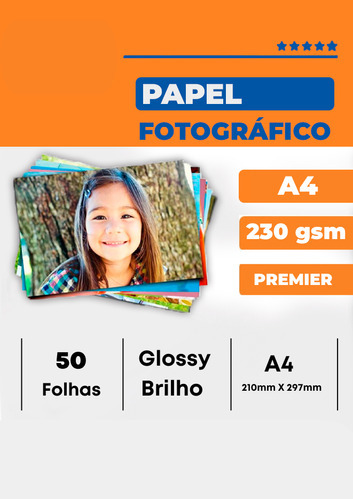 50 Folhas Papel Fotográfico Glossy Alta Qualidade 230g A4 Cor Branco