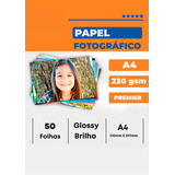 50 Folhas Papel Fotográfico Glossy Alta Qualidade 230g A4 Cor Branco