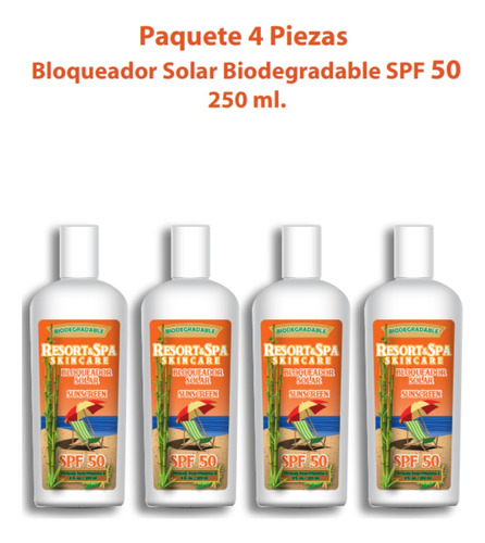 Mayoreo 4 Piezas Bloqueador Solar Biodegradable Spf 50 250ml