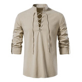 Blusa Con Cuello En V Para Hombre, Camisa Medieval De Pirata