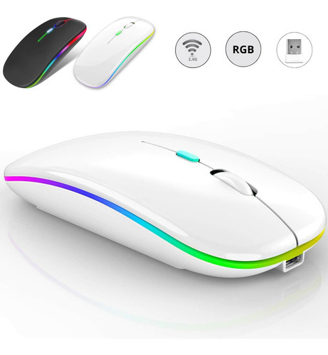 Mouse Sem Fio Recarregável Wireles Optico Led Rgb Ergonômico Cor Branco