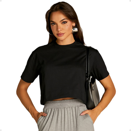 Camiseta Cropped Feminino Tshirt Blusa Estilosa Larguinha