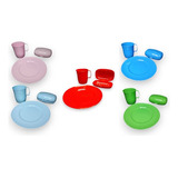 Set Plato Jabonera Vaso Pvc Camping Combo Escolar Colores