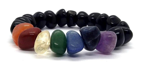 Pulseira Cascalho De Pedra Dos 7 Chakras E Turmalina Negra 