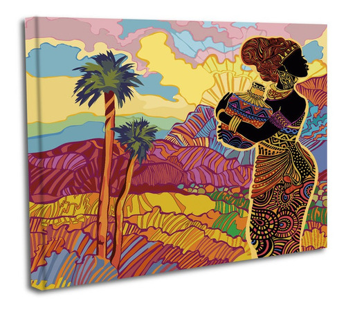 Cuadro Lienzo Canvas 50x60cm Arte Colores Mujer Jarron Campo