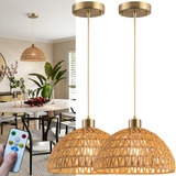 Luz Colgante Inalmbrica De Rattan Con Control Remoto