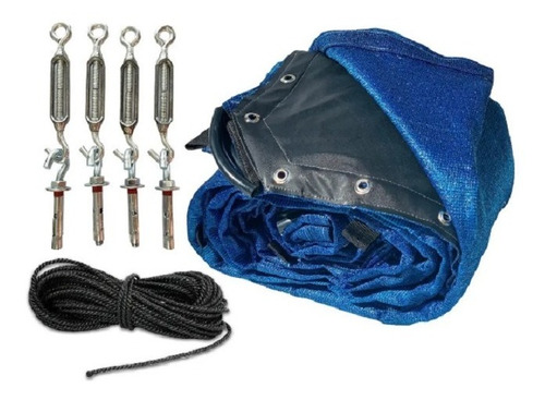 Malla Sombra 3x3 Azul Con Kit De Instalación + Soga