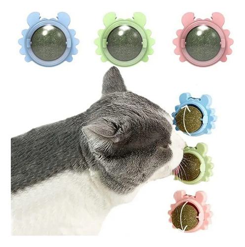 Juguete Interactivo P/ Gatos Catnip Bola Hierba Gatera Color Celeste