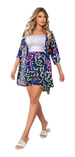 Conjunto Praiano Kimono Verão 2 Peças Glamur Qualidade Luxo