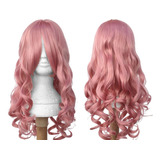 Peruca Rosa Milkshake Cacheada C/ Franja Anime Cosplay Wig