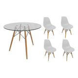 Mesa Redonda 80cm Vidro 6mm Base Eiffel + 4 Cadeira Bgc