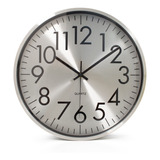 Reloj De Pared Quartz Metallic Silver Silencioso 30 Cm