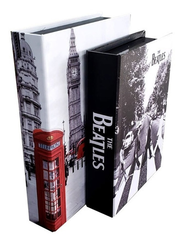 Kit 2 Caixas Livro Porta Objeto Decorativa Londres & Beatles