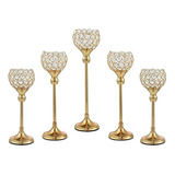 Ecom King Candelabro De Cristal Dorado, Candelabros Con Luz 