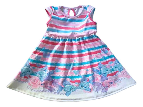 Vestido Infantil Listrado Rosa E Verde Fundo Do Mar Cativa