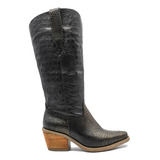 Bota Texana Reptil Cuero Vacuno Croco Negro Bronce Briddas