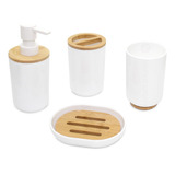 Set De Baño 4 Piezas Elegante C/ Bamboo Dispenser Jabonera