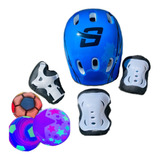 Casco Kit Protección Bicicleta Patinaje+ Pelota Con Luz