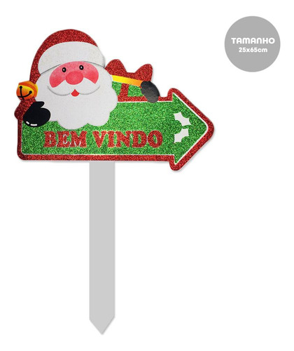 Placa Decorativa Externa Bem Vindo Papai Noel Natal 65cm