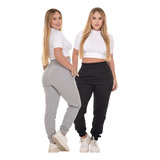 Kit 2 Calça Feminina Moletom Jogger Flanelada Cintura Alta 