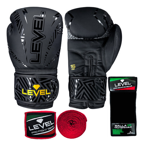 Kit Guantes De Boxeo Vendas Level Box Kickboxing Thai Oz Mma