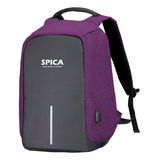 Mochila Antirrobo Impermeable Spica Notebook Usb Anticorte Color Violeta Oscuro