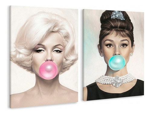 Set Cuadros Marilyn Monroe Y Audrey Hepburn Bubble Gum Chicl