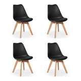 Kit 04 Cadeiras Eames Prime Wood Estofada Cor Preto