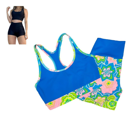 Conjunto Deportivo Licra Power Short+blusa Top Gimnasio