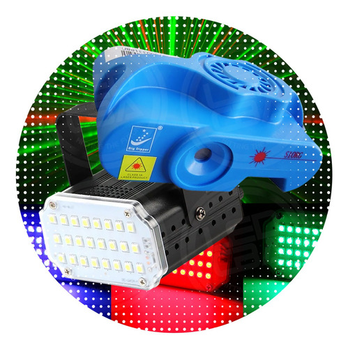 Combo Mini Laser Regulable + Mini Flash Led Rgb Audiorítmico