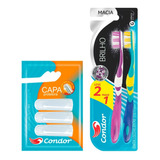 Kit Escova Dental Condor Brilho Macia C/2un + Capa Protetora