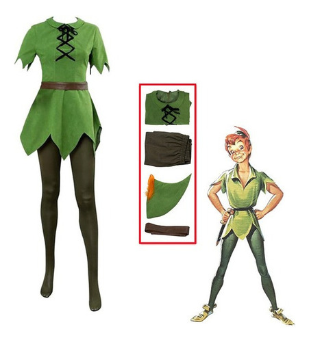 4 Peças De Fantasia De Cosplay Peter Pan, Adulto, Masculino,