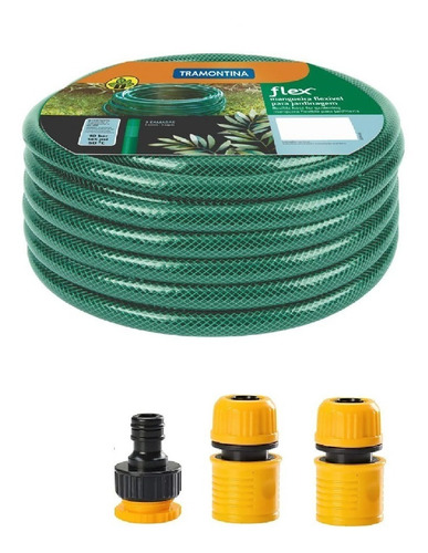 Kit Mangueira Jardim 1/2 Pol 50m Verde Tramontina + Engates