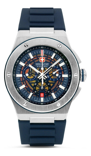 Reloj Swiss Military Smwgo0000902 Para Hombre Cronografo Color De La Malla Azul Color Del Bisel Plateado Color Del Fondo Azul