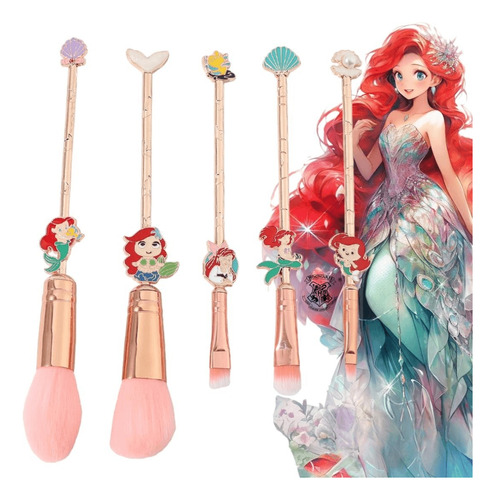 Set 5pzs Brocha Para Maquillaje Sirenita Del Disney