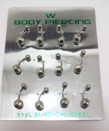 Kit Revenda Atacado 12 Piercings Umbigo Pedra Brilhante