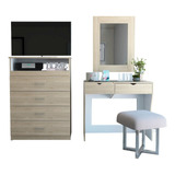 Mueble De Tocador + Espejo + Comoda 4c - Rovere / Blanco