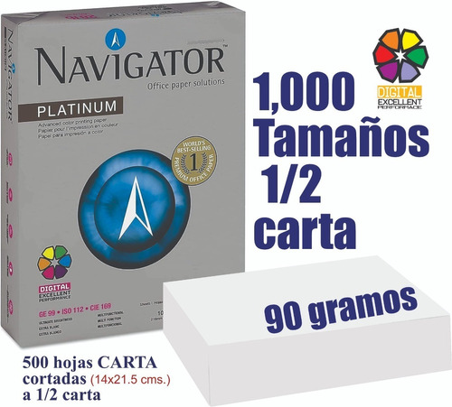 Papel Bond Navigator Media Carta 90 Grs. 1000 Tamaños      
