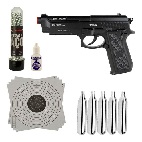 Pistola Co2 Pt92 Nbb Full Metal 4.5mm +1 Esfera Aço +5 Co2