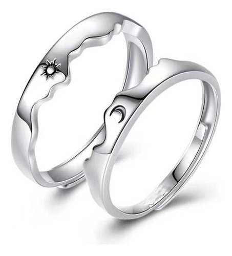 2 Anillos Promesa Pareja Sol Y Luna De Amor Plata 925