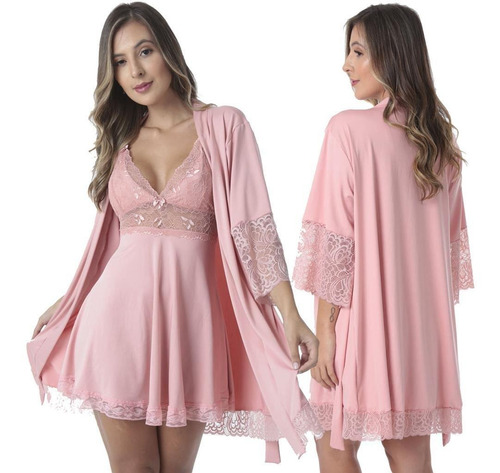 Robe Medusa De Microfibra Light E Renda Feminino