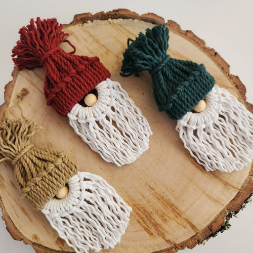 Set X 3 Papá Noel En Macrame - Adornos Navideños 